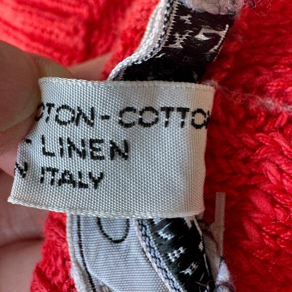 Vintage 80’s Cotton Linen Blend ZANOBETTI Windowpane Sweater in Red - Picture 7 of 8